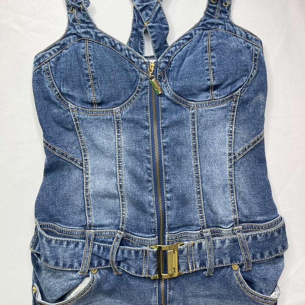 Womens baby phat jumpsuit one piece size 9 denim blue jean